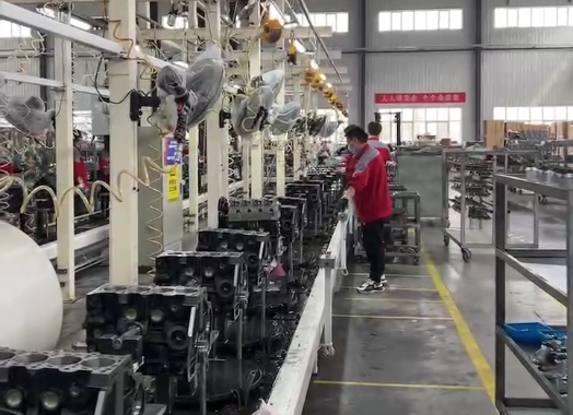 Engine blocks on the production line in the factory