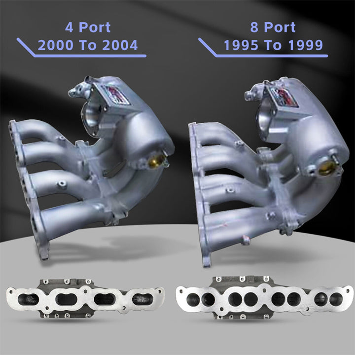 Comparison view of the 3RZ-FE engine long block (4-port vs. 8-port versions)