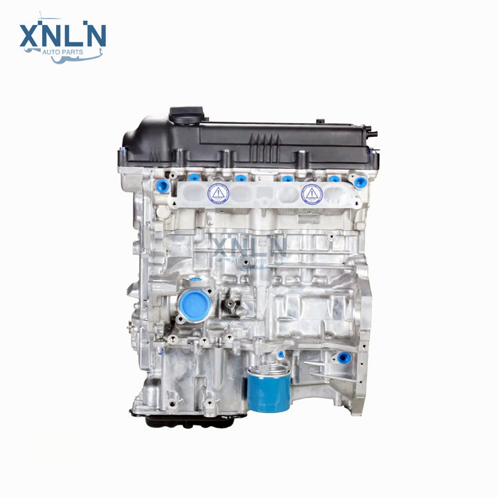 G4FA 1.4L long block engine three-quarter view, oil filter