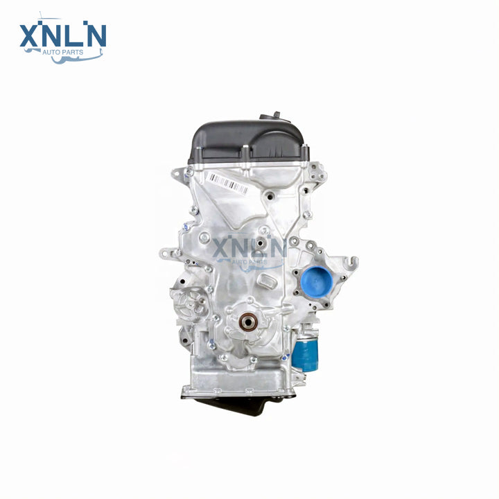 G4FA 1.4L long block engine front view, oil filter