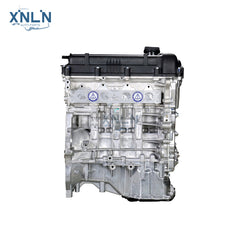 G4FC 1.6L long block engine three-quarter view, blue labels